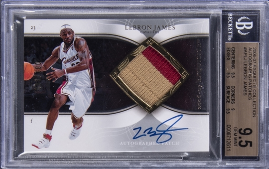 2006-07 UD "Exquisite Collection" Autographs Patches #APLJ LeBron James Signed Game Used Relic Card (#091/100) – BGS GEM MINT 9.5/BGS 10
